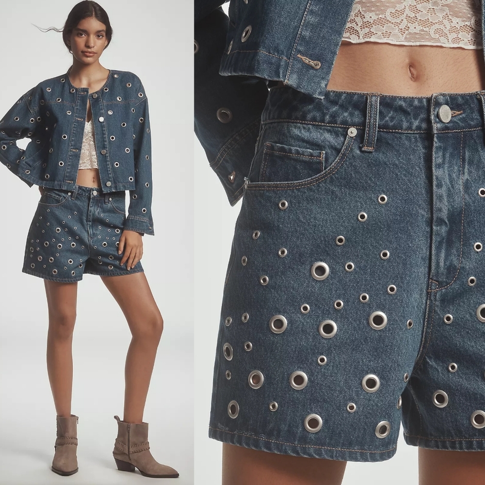 BlankNYC The Reeve High-Rise Ribcage Shorts In Silver Dreams